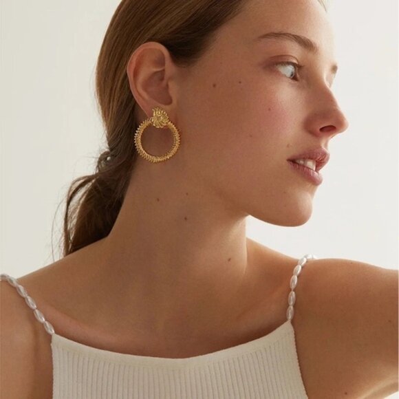 18k Gold Plated Threaded Conch Earrings - Picture 1 of 9